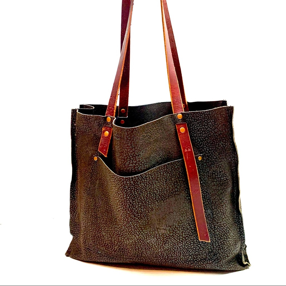 Textured Leather Reversible Tote Shoulder Bag